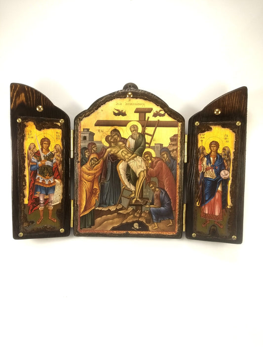 Η Αποκαθήλωση, Τρίπτυχο με Αρχαγγέλους, 30×21 cm