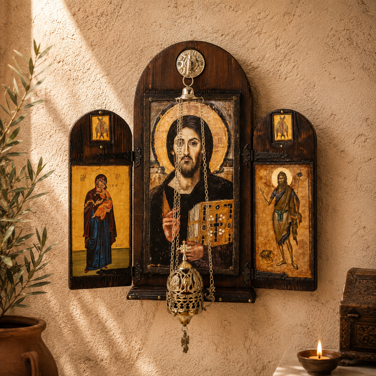Χριστός του Σινά με Παναγία & Άγιο Ιωάννη, 62×60 cm