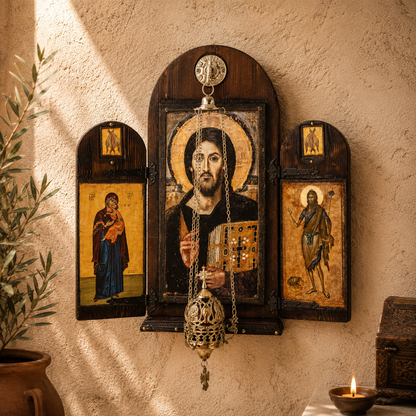 Χριστός του Σινά με Παναγία & Άγιο Ιωάννη, 62×60 cm