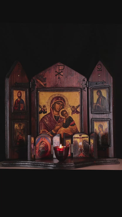 Παναγία, Χριστός & Άγιοι, Τρίπτυχο, 40×47 cm